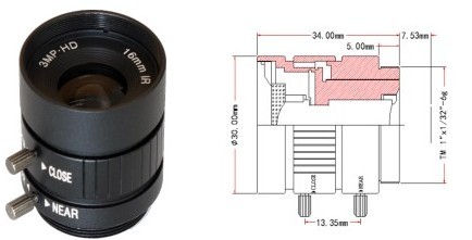 16mm cctv lens, cs mount, manual iris, 3.0 megapixel lens, affordable and cheap